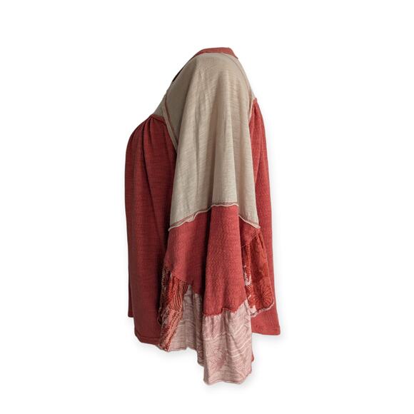 FREE PEOPLE We the Free XS Friday Fever Patterned Top peach pink patchwork - Picture 5 of 7